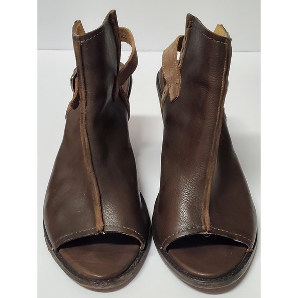 Frye Izzy Artisan Bootie/Mule 10 Brown Leather Chunky Heel Slingback Peep Toe - Picture 8 of 14